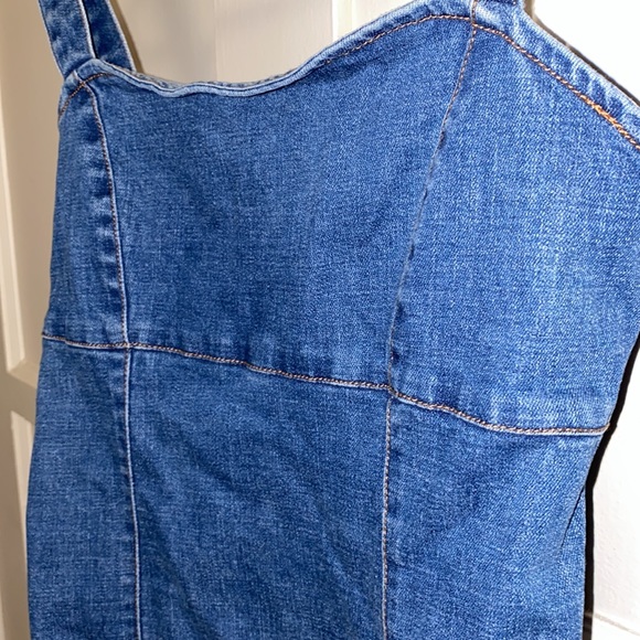 Forever 21 Small Denim Bodycon Mini Dress Ruffled Hem - Picture 12 of 13